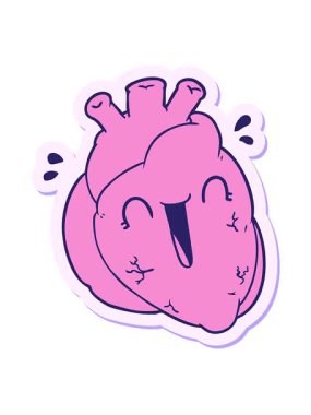 Karikatür bir kalbin gülen çıkartmasının hareketli animasyonunu oynat