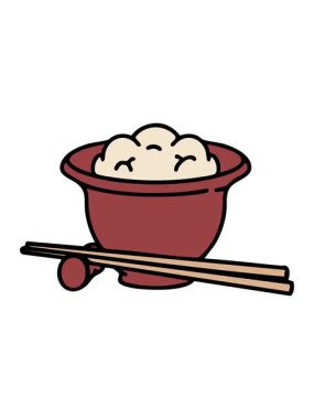 Japon pilavının hareketli animasyonu geleneksel yemek çubuklarıyla geleneksel kasede