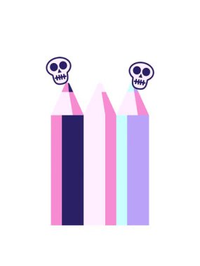 Renkli kalem resimleme simgesinin dönen kafatası animasyonu