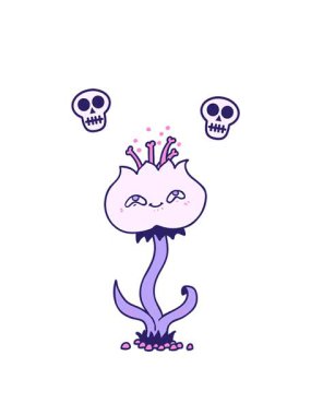 sevimli karikatür çiçeğinin kafatası animasyonu