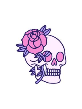 Bir kafatası ve gülün ikonik dövme çiziminin hareketli canlandırması