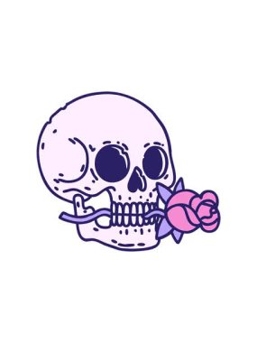 Bir kafatası ve gülün ikonik dövme tasarımının hareketli animasyonu