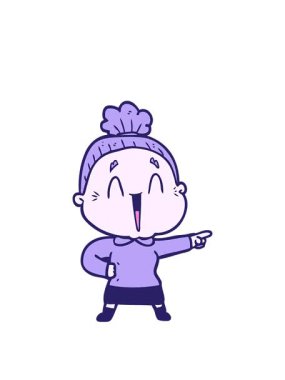 Çizgi filmdeki mutlu yaşlı kadının animasyonunu genişletiyorum.