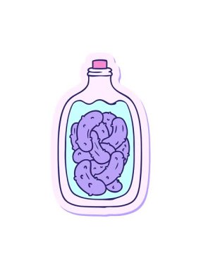 El çizimi çizgi film karikatürü turşulu turşu kavanozunun parlak ışık efekti