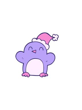 Çizgi film karalama pengueninin Noel şapkası taktığı yatay titreşimli animasyonu