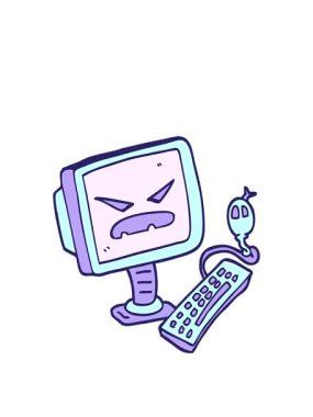 El çizimi çizgi film tarzı şeytani bilgisayarın animasyonunu genişletiyorum.