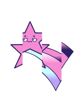 Kayan bir gökkuşağı yıldızının karikatürünü bölme hareketi