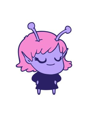 Sevgi dolu gülümseyen uzaylı kız çizgi filminin animasyonunu durdurup duraklat.