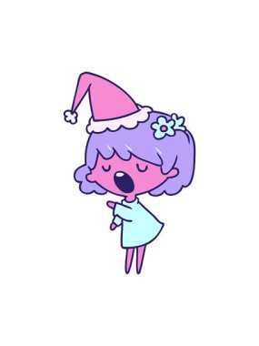 El animasyonu baskısının çizilmiş Noel çizgi filmi Kawaii kızı