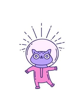 Astronot kıyafeti giymiş geleneksel dövme stili bir kedinin canlandırmasının dikkat çekici animasyonu