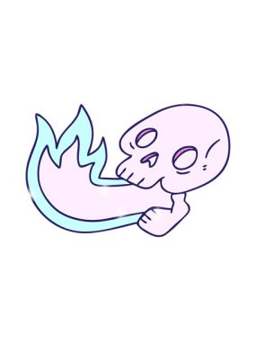 Ateş püskürten bir elin parıltı efekti. Tuhaf bir kafatası çizimi.