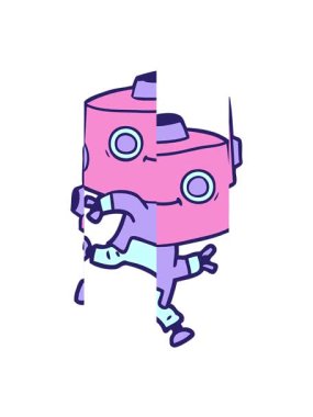 Çizgi film android görüntüsünün bölünmüş hareketi