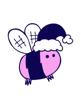 Neon ışık efekti çizgi film arısının Noel şapkası taktığı animasyon.