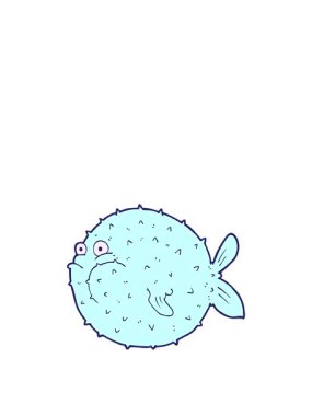 Çizgi film kirpi balığının yükselişi ve yüzen animasyonu