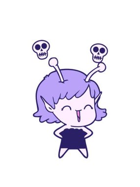 Uzaylı kız gülüşünün çizgi filmlerinin kafatası animasyonları