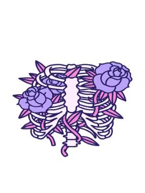 Göğüs kafesi ve çiçeklerin ikonik dövme görüntüsünün hareketli animasyonu