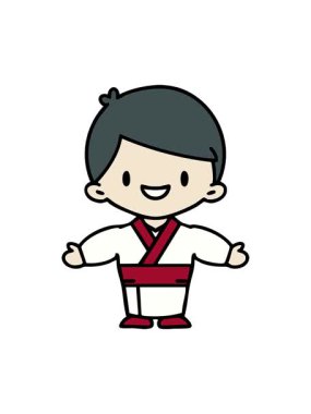 Geleneksel giysili Japon adamın kollarını sallayıp duraklat.