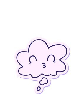 Yazılı çıkartma tasarımı olarak düşünce baloncuğu olan mutlu çizgi film yüzünün hareketli animasyonu