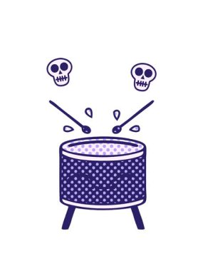 Bir davulun çizgi roman stili çizgi filminin kafatası animasyonu