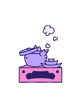 Japon çay takımının yeni demlenmiş animasyonunun dikkat çekici animasyonu