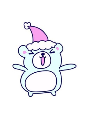 Neon ışık efekti el animasyonu çizilmiş bir ayının Noel karikatürü