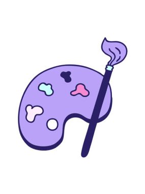 Bir sanatçının palet ve fırçasının karikatürünün titreşimli hareketi