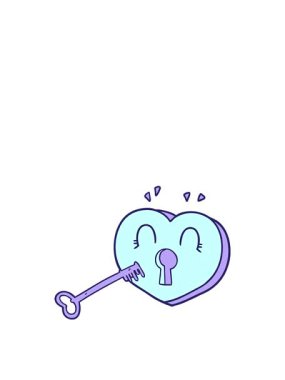 Kalkıp, karikatür kalp animasyonunu anahtar ile yüzdürün