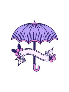 Geleneksel bir dövmenin hareketli animasyonunu bir şemsiye bayrağıyla patlatmak