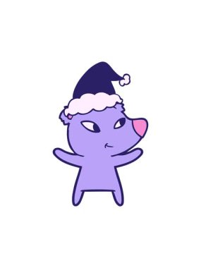 Dikkat çekici bir şekilde, Noel Baba şapkası takan bir ayının el çizimi çizimi.