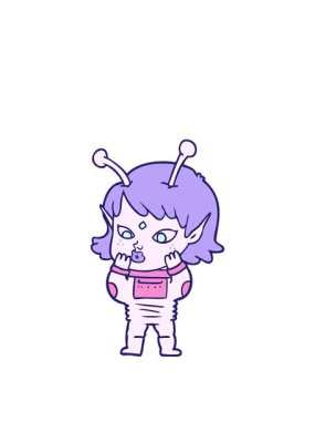 Çizgi filmdeki gergin uzaylı kızın animasyonunu genişletiyorum.