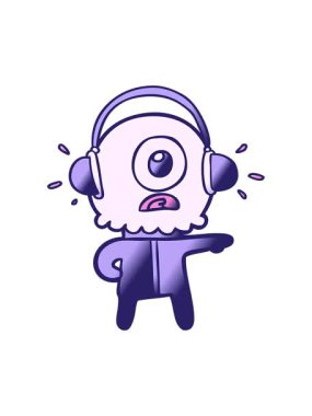 Çizgi film Tepegöz 'ün hareketli animasyonu uzaylı uzay adamı müzik dinliyor.