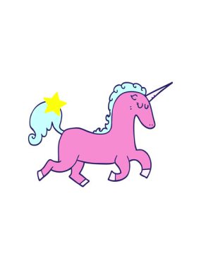 Parıldayan yıldızlar çizgi film tek boynuzlu at tasarımının animasyonunu etkiler.