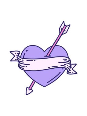 Sancaklı bir okun kalbinin ikonik dövme tarzı görüntüsünün titreşimli animasyonu