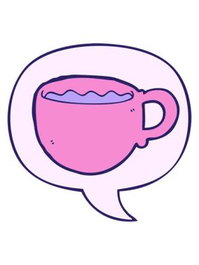 Konuşma baloncuklu çizgi film kahve fincanının hareketli animasyonu