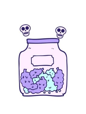 el çizimi karikatür tarzı kenevir dispanserinin dönen kafatası animasyonu