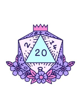 Doğal 20 D20 zarının çiçek elementli parlak ışık efektleri