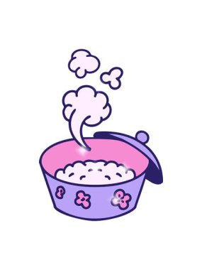 Buharda pişirilmiş Japon pirincinin karikatür etkisi.