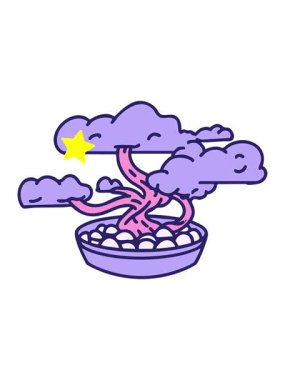 Parlayan yıldızlar geleneksel Japon bonsai ağacının animasyonunu etkiler.