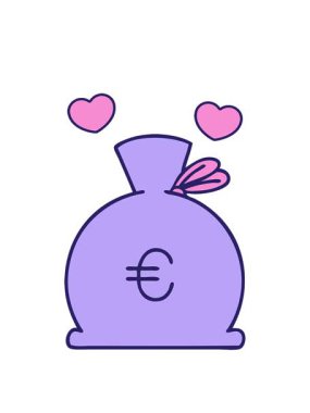 Bir çanta dolusu para karikatürünün dönen kalp animasyonu