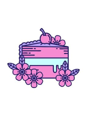 Bir dilim pasta ve çiçeğin geleneksel stiliyle dövmenin hareketli animasyonu