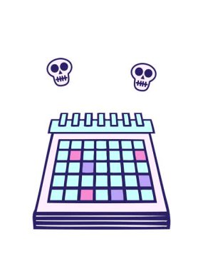 Bir iş takviminin sevimli çizgi filmlerinin kafatası animasyonları