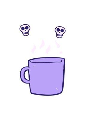 sıcak bir fincan kahvenin kafatası animasyonu.