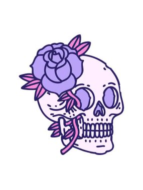 Bir kafatası ve gülün ikonik dövme şeklindeki hareketli animasyonu