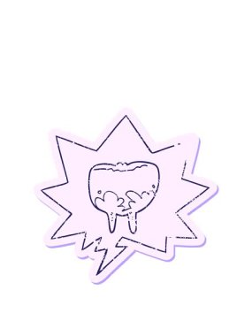 Çizgi film dişinin animasyonunu konuşma baloncuğuyla germek sıkıntılı eski çıkartma