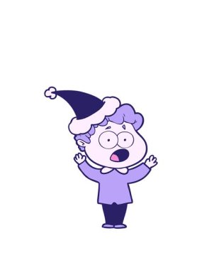 Noel Baba şapkası takmış, nefes nefese kalmış bir adamın el çizimi animasyonunu genişletiyor.