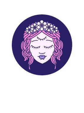 İkonik dövme stili üçüncü gözlü kadın yüzünün yükselişi ve yüzüşü.