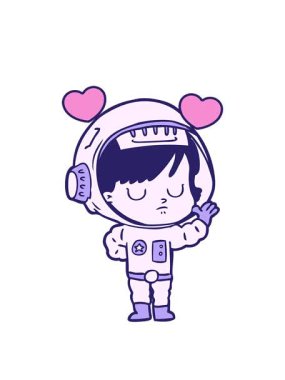 Karikatür uzay astronot kadın imajının dönen kalp animasyonu