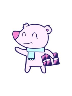 Bir kutup ayısının dönen hareketli animasyonu ve mevcut Noel karikatürü