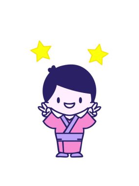 Geleneksel kıyafetlerle kutlama yapan Japon bir adamın dönen yıldızları animasyonu