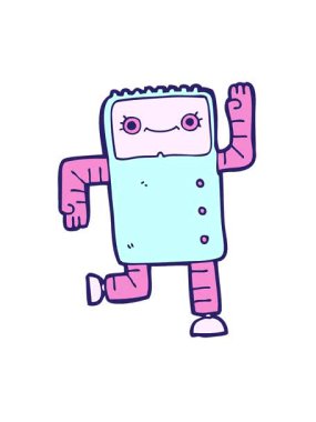 Retro çizgi film robotunun hareketli animasyonunu oynat